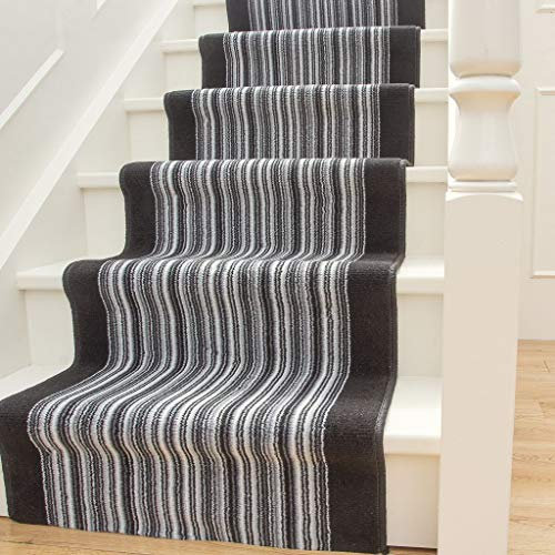 Modern Dark Grey Vertical Striped Stair Carpet Black Linier Stair Runner Rug Custom Length Width - Sold and Priced Per Foot 2' x 20'