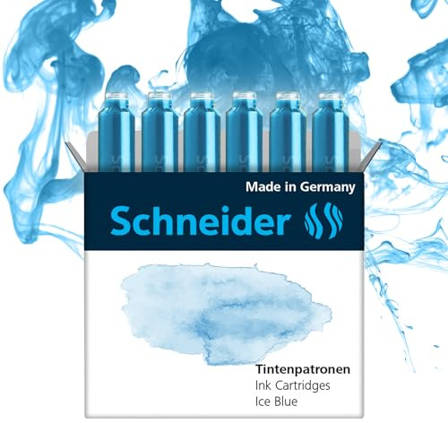 Schneider Ink Cartridge Pastel, Standard Format, Ball Closure, Refill for Fountain and Cartridge Rollerball Pens, Ice Blue Ink, Box of 6 Cartridges (166130)