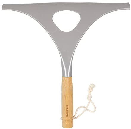 Salter LASAL71410WEU7 Tergivetri per doccia, bagno/finestrini auto, raschietto specchi, bordo in gomma, zero striature, manico legno di bambù, plastica riciclata, resistente, collezione Warm Harmony
