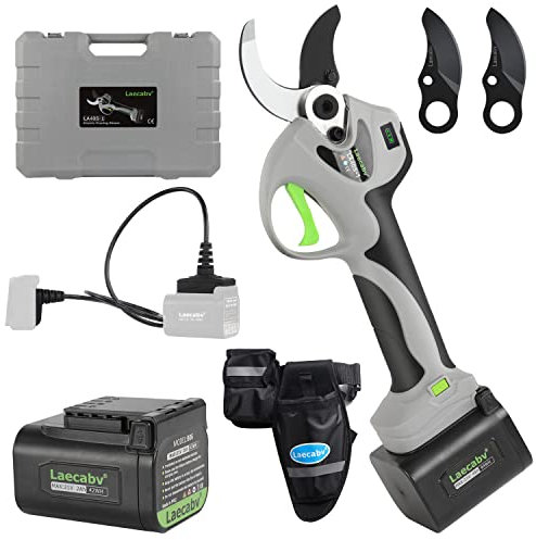 Laecabv Tijeras de Podar Electricas 40mm con 4.0Ah+2.0Ah Batería, Tijeras de Podar Batería con Cable de Extensión Tijera Progresiva para olivo, viñedo y jardín (LA40S1GYBK)