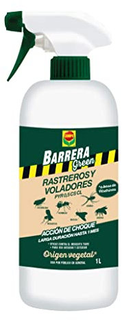 COMPO Insecticida en spray contra mosquitos, Barrera Green Voladores y Rastreros, Larga duración, 1 L