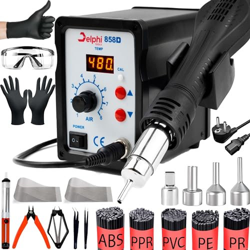 DELPHI Heißluft Lötstation 700W 480℃- Komplettes Set für präzises Löten und Kunststoffschweißen Entlötstation Lötkolben Station mit LED-Display DIY 22pcs Set