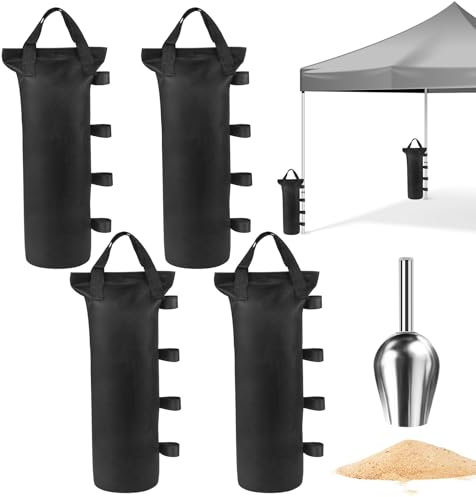 TGKYK Sacs de Sable à Remplir, Sac de Sable Set de 4 avec Spatule en Acier Inoxydable, 600D Oxford Sac Lestage, Sac de Lestage pour Tente pour Pavillon Jardin Plage (sans Sable)