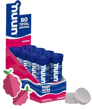 Nuun Ultra Hydration Tablets | Electrolyte Powered Hydration with Vitamin C | Vegan, Gluten-Free, No Artificial Sweeteners | Raspberry Flavor, 8 Pack (80 Tablets)
