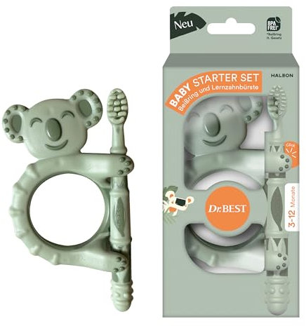 Zahnbürste Kinder - Dr.BEST Baby Starter Set: Beißring und Lernzahnbürste für Babys im Alter von 3 bis 12 Monaten, entwickelt mit Kinderzahnexperten, 1 Stück