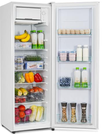 CURECURE Réfrigérateur avec micro-congélateur, 138 L, refroidissement 133 L, congélation 5 L, 4 étagères en verre, bac à légumes, contrôle de température, fonction de refroidissement rapide