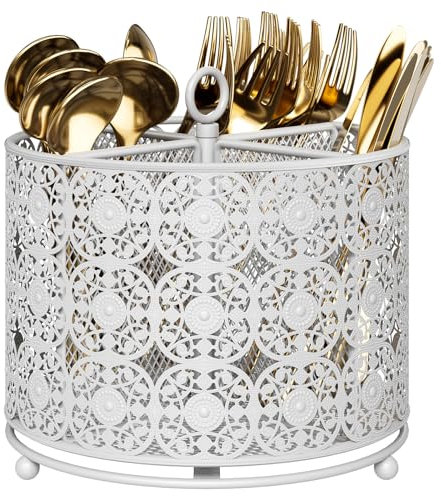 360° drehbarer Utensilien-Caddy Arbeitsplatte Besteck-Caddy Halter mit 4 Fächern erhöhter Besteck-Organizer mit Griff für Party Küche Theke Büro Schwarz (weiß)