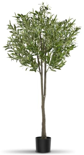 tectake® Albero di Ulivo Artificiale, Foglie Dettagliate con Olive Realistiche, Vaso Stabile in Plastica, Decorazione per Soggiorno, Ufficio e Interni, Facile da Pulire - 150 cm