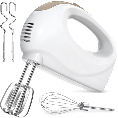 Batteur électrique à main,passe au lave-vaisselle, 5 niveaux, comprend 2 fouets, 2 crochets pétrisseurs en acier inoxydable, 1 fouet