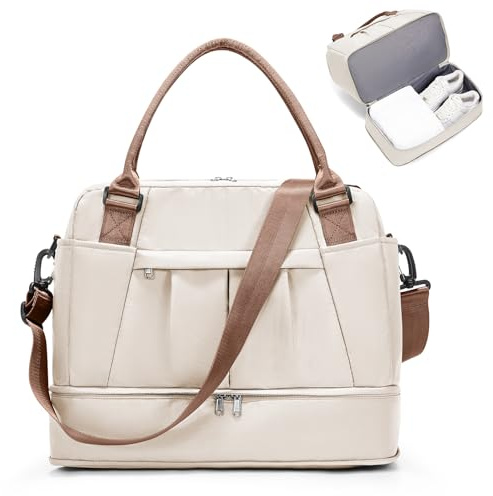 SEAFEW Bolsa de Viaje 40x20x25 para Ryanair,Impermeable Bolsa de Deporte para Gimnasio,Bolsa de Mano Equipaje de Fin de Semana 40x30x20 para Mujer,Bolso de Natación para Playa,L2-marrón Beige