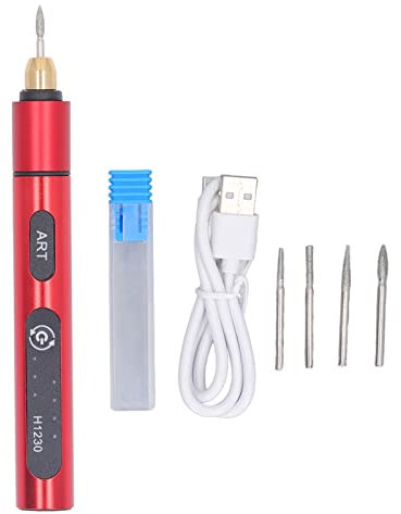 Elektrisk graveringspenna aluminiumlegering mini USB laddningsbar bärbar gravörmaskin med 4 huvuden 5V (Red)