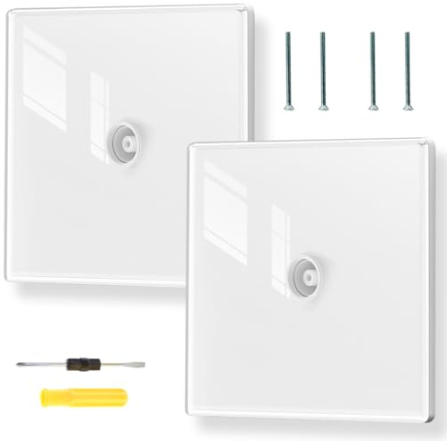 Acmerota 2Pcs TV Aerial Socket Coax Wall Faceplate Outlet TV FM Coaxial Aerial Wall Socket Plate Outlet Junction Flame for TV or FM Coaxial Aerial Connection Home Office School, White, Glass Panel