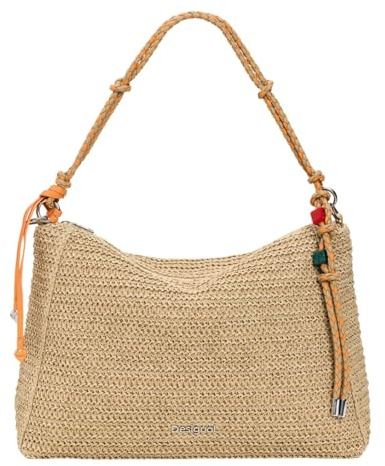 Desigual borsa a tracolla Half Logo Raffia Leiria Bag Natural beige