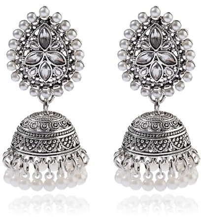 Pendientes indios Jhumka para mujer, candelabro tradicional, joyería colgante de Bollywood, accesorios de fiesta, boda, festival, regalo para ella, Large, Metal