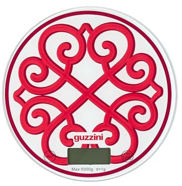 Guzzini - Harmonia Bilancia da Cucina Digitale in Vetro Temperato, Funzione Tara, Display LCD, 5 kg, 4 Unità di Misura, Rosso Brillante - 13660031