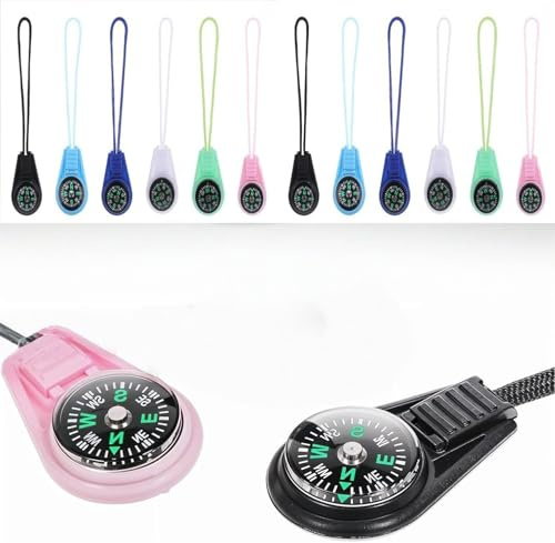 12 Pcs Mini Magnetic Compass Keychain - Multi-Color Portable Pocket Compass for Kids - Ideal for Hiking, Camping, Outdoor Survival & Party