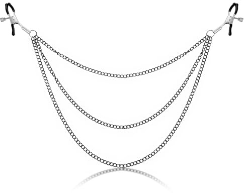 Black Sex Toys for Couples, Non-Piercing Nipple Clamps Women Adults Faux Body Jewelry, Adjustable Triple Chain Stainless Steel Body Clamps for Women
