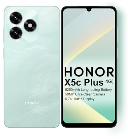 HONOR X5c Plus Smartphone, Pantalla Brillante de 6,74 Pulgadas 90Hz, Batería de Larga Duración 5130 mAh, 256GB, Cámara Doble 50 MP Ultraclara, Procesador de 8 Núcleos, Dual SIM, Android 15