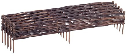 Relaxdays Borde de Mimbre para parterres, Juego 10, 10×100 cm, con estacas, para parterres y césped, Borde bajo, marrón