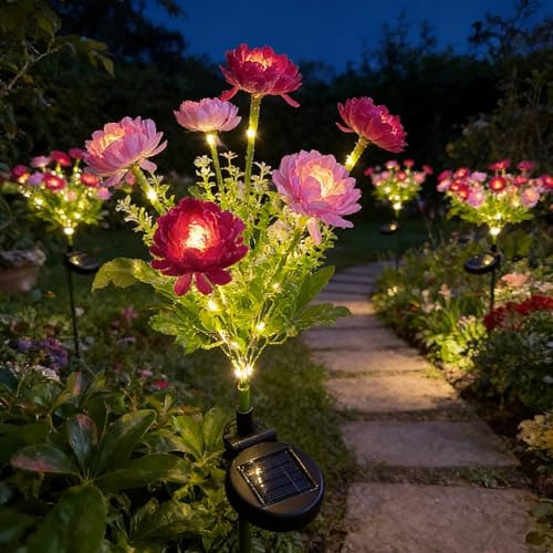 Solar Lights Outdoor Garden, 2 Pack Snow Lotus Solar Garden Lights, Garden Flowers Light Solar-Powered IP65 Waterproof Warm White LED Path Light, Easy Installation for Garden Ornaments Outdoor Yard
