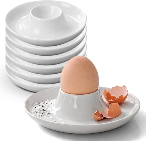 DASIAUTOEM Äggkoppar av keramik, 6 stycken äggkoppar i porslin, vita, högkvalitativa äggkoppar runda för bord och kök, stapelbar diskmaskinssäker, klassisk frukostbehållare för frukost matbord
