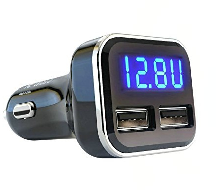 Jebsens 4.8A 24W Dual USB Car Charger Volt Meter Car Battery Monitor with LED Voltage & Amps Display, Cigarette Lighter Adapter, Compatible with iPhone 15 Pro Max Plus 14 Samsung Galaxy S24 iPad Pro