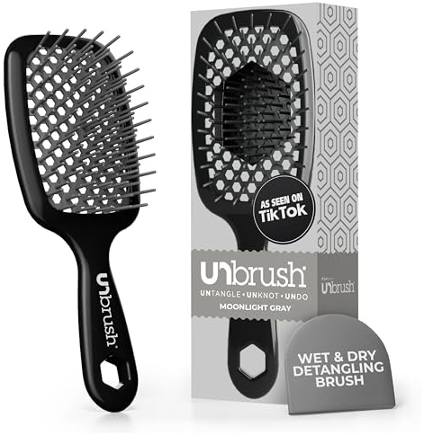 FHI Heat UNbrush Detangling Brush for Pain-Free Brushing on All Wet or Dry Hair Types — Durable DuoFlex Anti-Static Bristles, Lightweight Handle, Vented Hair Brush, Grey