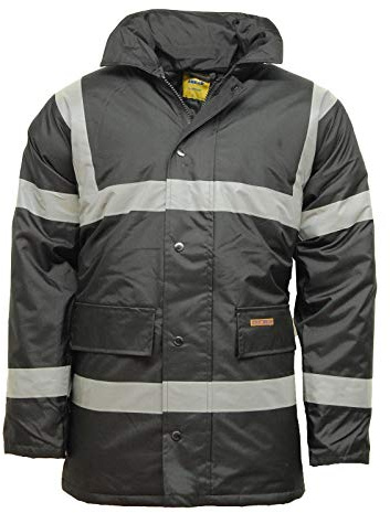 Hi Vis Parka Waterproof Coat Jacket | Workwear Reflective Security Safety Coat Black