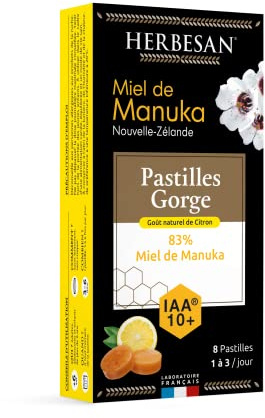 HERBESAN | PASTILLE MIELE DI MANUKA ATTIVO PROFUMO LIMONE | IAA10+ (MGO263+) | 8 PASTIGLIE