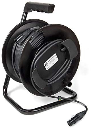 Emelec VíasCom R-DMX3-2110N/030 – 30m Cable Balanceado Digital DMX 110Ω OFC 2x0,22mm² montado en Portacables con XLR 3 Pines – Color Negro – PVC Muy Flexible