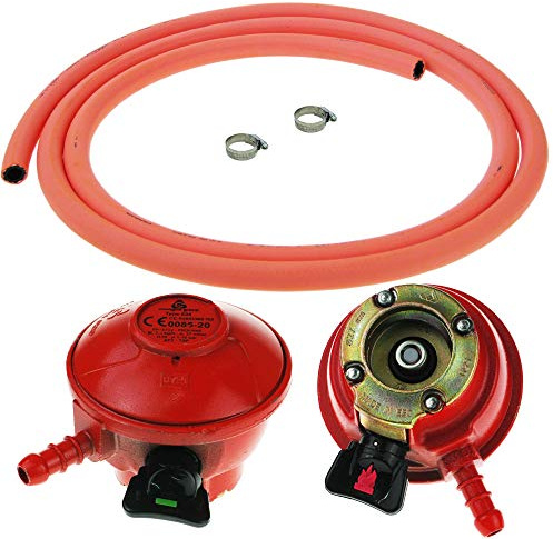 Clip on Gas Bottle Regulator 27mm for CALOR GAS plus 2m of Propane Orange Hose & 2 Pipe Clips