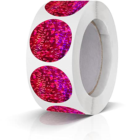 Meitaat - Rouleau de 500 autocollants ronds roses de 2,5 cm avec code couleur, étiquettes brillantes et étincelantes, imperméables, amovibles