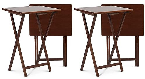 PJ Wood Portable Collapsible TV Snack Tray Table Desk Serving Stand, for Home, Living Room, Dorm, and Office, Honey Oak (4 Pack)