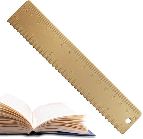 Teksome Règle en métal | Outil de Mesure de l'or de 15 cm avec Deux unités de Mesure | Petite règle de Signet en cuivre, règle mathématique à Bord Droit et ondulé pour Les écoliers