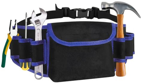 AUSYIWI Ceinture Porte Outil, Réglable Oxford Ceinture Pratique, avec avec 1 Poche, 6 Trous pour Outils, Sacoche à Outils Robuste Ceinture pour Artisans, Constructeurs et électriciens