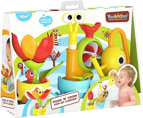 40218 - YOOKIDOO Jardin Éphémère – Jouet Bain bébé sur Le thème du Jardin- Jeu Bain et Douche - Arrosoir, Escargot, Fleurs - Cadeau bébé dès 18 Mois
