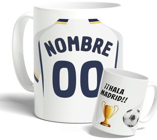 Taza Personalizada con nombre de Fútbol Madrid. Tazas de Desayuno personalizada. Regalo Original para Aficionados del Futbol. Regalos Mundial Futbolistas.