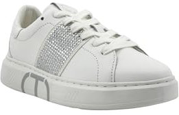 TWIN SET 241TCP016 00001 SNEAKERS SNEAKER BASSE EN CUIR C/BANDE STRASS, Blanc, 39 EU