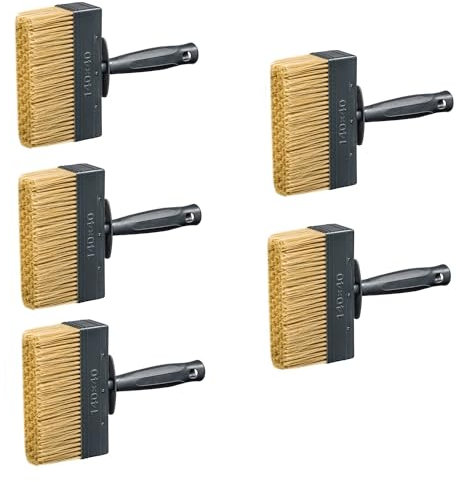 5 x Flächenstreicher PET Naturborsten Mix 4 x 14cm | Malerbürste mit stabilisierter Chinaborste 60% Borsten Tops | Bürste zum streichen und lasieren | Lasurbürste Streichbürste Malerzubehör