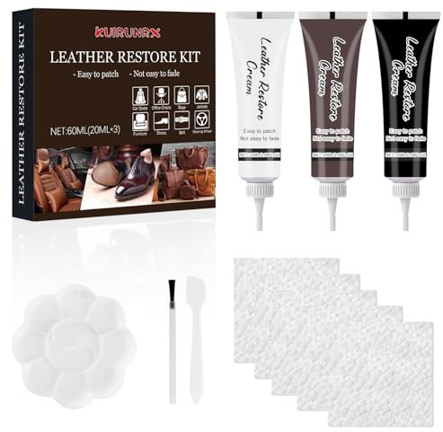 KUIRUNRX Riparazione Pelle, 3 Colori Crema di Riparazione in Pelle, Restauratore in Pelle Liquida, Riparazione in Similpelle per Sedili Auto, Divani, Abbigliamento in Pelle, Borse in Pelle, Cinture