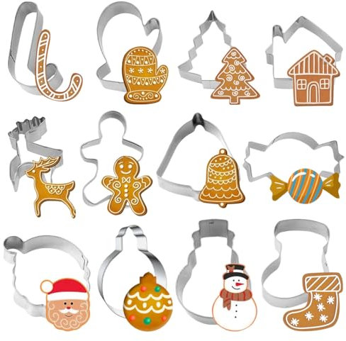 12 Stück Ausstechformen Weihnachten, Edelstahl Ausstecher Set, Weihnachten Plätzchenförmchen, Ausstecher Fondant Keksausstecher Für Tortendeko Kekse Backen Küche Zubehör, Plätzchenausstecher