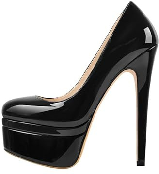 blingqueen Women's Platform Pumps with Stilettos Stiletto Heel Slip On Pumps Patent Leather Black Sky High Heel Sexy Heel for Women 6 Inch Heel Pumps Size 12