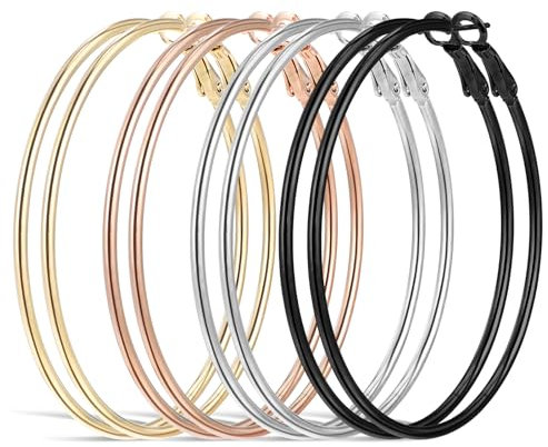 Tyqour Set di 4 Paia di Orecchini a Cerchio in Acciaio Inox, Dorati, Ipoallergenici, Infiniti per Ragazze e Donne, 70mm