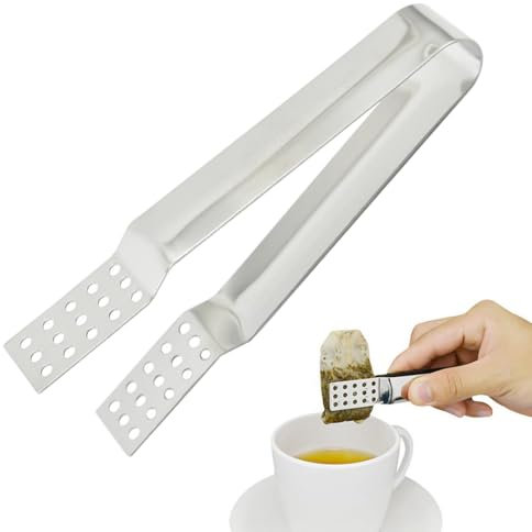 NOPKESV 1 Stück Teebeutelzange Edelstahl,Praktische Teesieb Teezange für Teebeutel & losen Tee,Teebeutelablage & Quetscher,Küchenzange aus Edelstahl