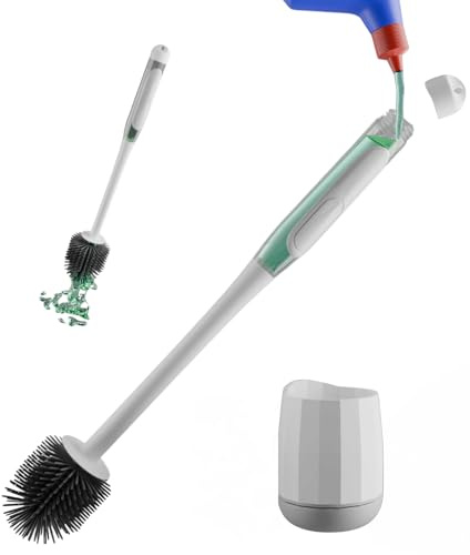 Brosse WC rechargeable avec tête de brosse en silicone - Auto-nettoyante avec nettoyeur de bord - Brosse WC pour montage mural sans perçage - Réservoir de 60 ml pour détergent