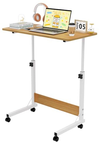 OXFENSEE 60x40cm Tavolo Rotante per Divano Letto, Tavolino Mobile Regolabile in Altezza 69-90cm, Scrivania per Computer 4 Rotolante Bloccabile, Tavolino per Camera da Letto, Divano，Scheda