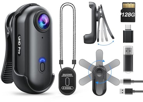 BOBLOV W4 Cámara Corporal de 128 GB 4K con Clip Giratorio de 360 Grados y Clip magnético, 90 Minutos para grabación, fácil de Usar para conferencias, Viajes, Paseos con Mascotas