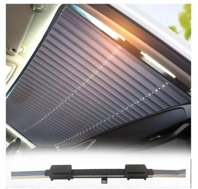 Parasole Retrattile Auto Parabrezza Anteriore 145 cm | Tendina Parasole a Fisarmonica Pieghevole con Ventose e Clip | Protezione Solare Interni, Anti-UV, Universale, Altezza 70 cm