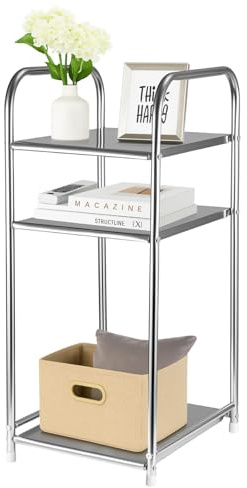 SUNNYNEST Bathroom Shelf Storage 31 * 28 * 64cm Standing Shelf Stainless Storage 3 Tier Stainless Steel Bathroom Shelf Simple Floor Standing Living Room Small Side Table for Kitchen Bathroom Office