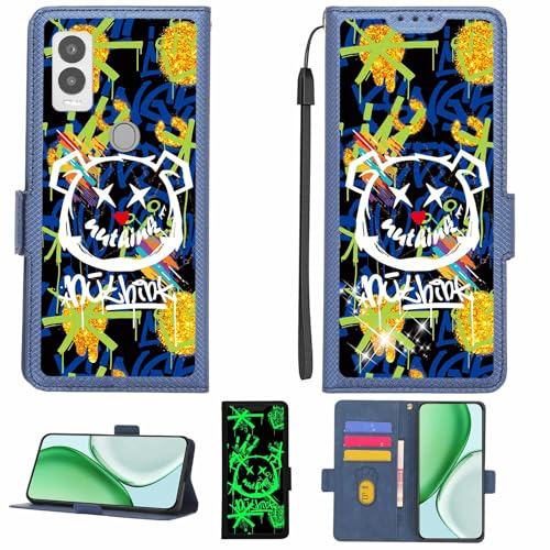 Aroepurt fodral kompatibelt med Cricket Magic 5G u6080ac telefonfodral flipskydd [med härdat glas skärmskydd] [RFID-blockering] [Guldglitter + lysande] LPT-TYX
